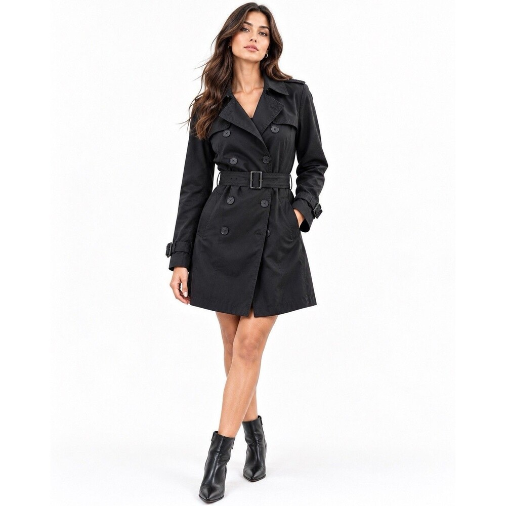 Banana Republic Black 100% Cotton Double Breasted Belted Trench Coat Size M